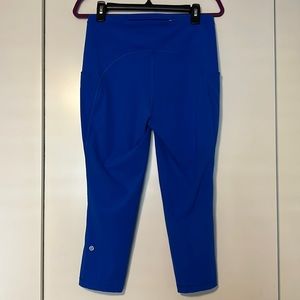 Lululemon capris, bright cobalt blue, size 10, like new